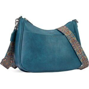 Women's Peacock Blue Imported Leather Crossbody With Adjustable Strap Handbag